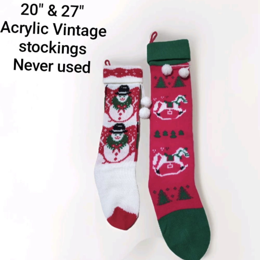 📌SALE $8.📌Pair of Christmas Stockings, 100% Acrylic Yarn, Knit 27" & 20"  Long